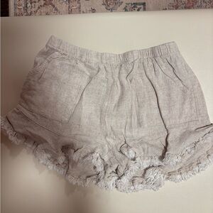 Neutral Fringe Linen-Blend Women’s Elastic Waist Shorts